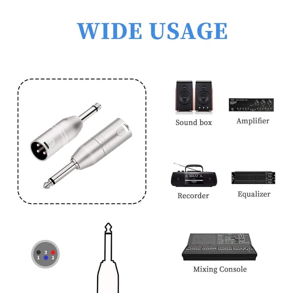 Mono Jack til XLR-adapter, ubalanceret 6,35 mm TS-han til XLR-han-adaptere - 2-pak