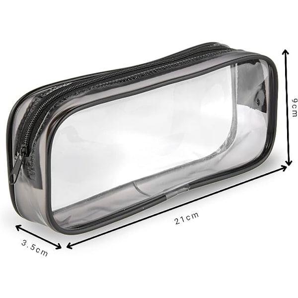 Transparent svart pennfodral, lämplig för studenter, kontor, skrivmaterial. Resekosmetikväska, bärbar necessär, vattentät, kosmetisk, PVC, bla