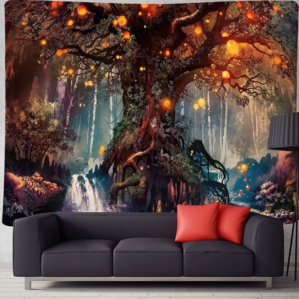 Magisk Skov Gobelin Livets Træ Gobelin Trippy Væg Gobelin Vægophæng Til Soveværelse (130x150cm)