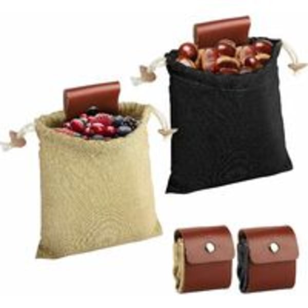 2-pack vaxad canvas foragingväska, hopfällbar läder foragingväska, svamp foraging midjeväska, buskväska för camping, vandring