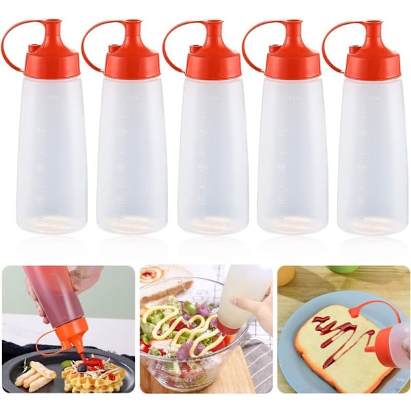 Krydderiflasker, 5 stk. 473 ml krydderiflaske sauce, sauceflasker distributør, plastik krydderiflasker, sauceflaske, plastikflasker med låg,