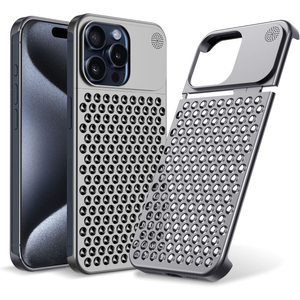 Sopii iPhone 15 Pro Max phone case, phone case putoamisen estävä ja lämpöä haihduttava, naarmuuntumaton ultraohut, alumiininen phone case harmaa