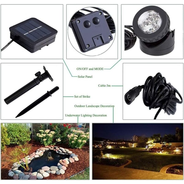 Utomhus LED-lampa, Solcellsdammlampor, Vattentäta Solcellspoolspotlights, Undervattensbelysning, Hemdekoration, för Trädgårdsfontäner Undervattensfontän