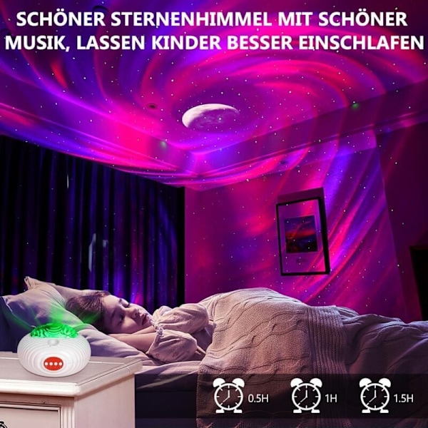 Stjernehimmelprojektor, dobbel effektlampe, galakse Aurores Boreales og Melkeveien stjerneprojektor med Bluetooth-høyttaler, fjernkontroll og timer for c