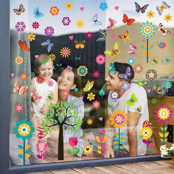 148 st Fjärilsfönsterdekaler för vår och sommar, 9 ark Blomsterfjärilsträd Solros Fönsterdekaler Fönsterdekaler för glas för sommarvårsdekoration
