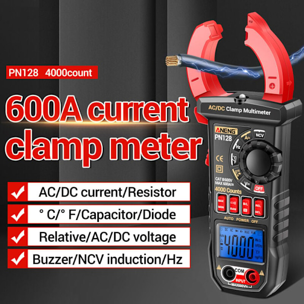 PN128 Ampeerimittauspihdit 4000 lukemaa 600 A AC/DC Yleismittari Sähkötesteri True RMS Multimetri Digitaalinen Multime