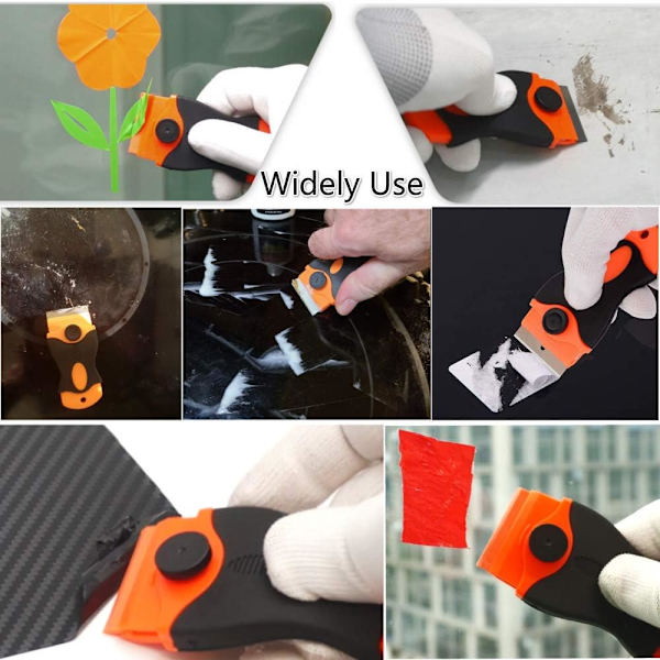 Orange - 2 stk. skraber til keramiske kogeplader med 20 plastskabe + 20 metalskær til fjernelse af etiketter