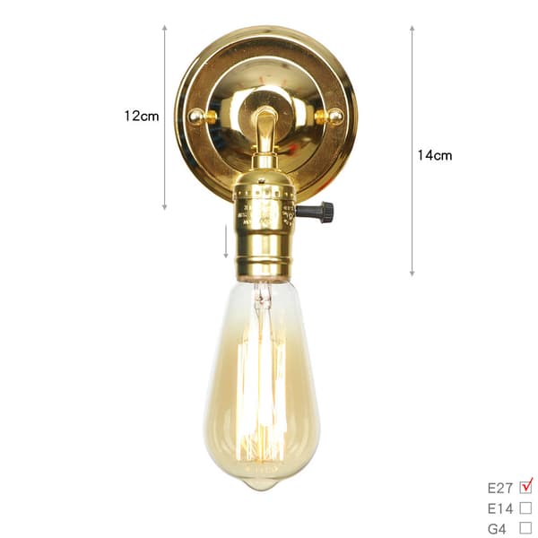 Retro lampeholder E27 Edison Retro væglampeholder switch hjem indretning 220V（Guld knop）