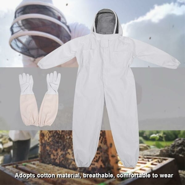 Ideal Kostym Professionell Skyddsutrustning Biodlingsdräkt med långa handskar och hatt med slöja för biodling - Vit (XL)