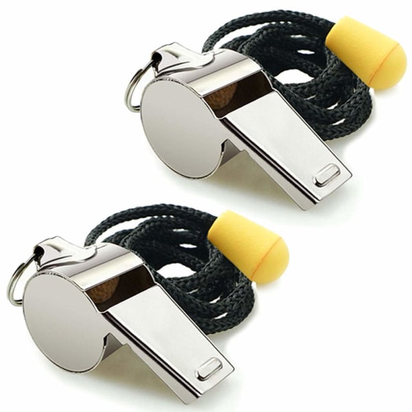 Safety Whistle - 2-pack sportvisselpipa i rostfritt stål med Lanya