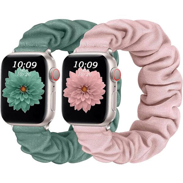 Rosa/Grön - 2-pack klockarmband för Apple Watch-band 38 mm 40 mm 41 mm Justerbart fjäderklämma för iWatch-band Serie 8 7 6 5 4 3 2 1 SE Ultra,
