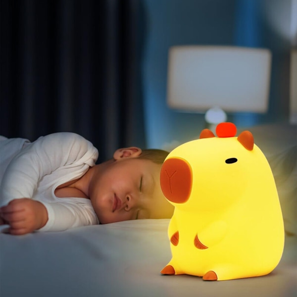 Silikone natlampe med Capybara, genopladelig LED sengelampe med variabel intensitet og timer, egnet til soveværelse og stue