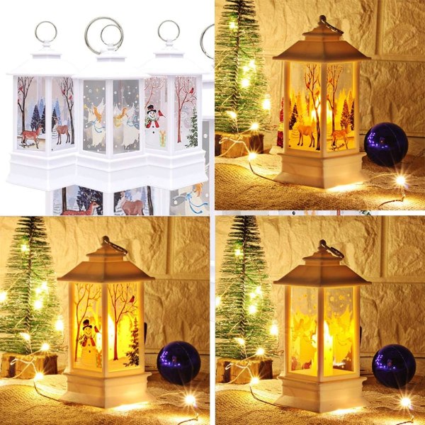 Juledekorasjoner, 3 stk juledekorasjonslys hvit snømann elg engel lys med LED telys for jul bryllup bursdag feriefest