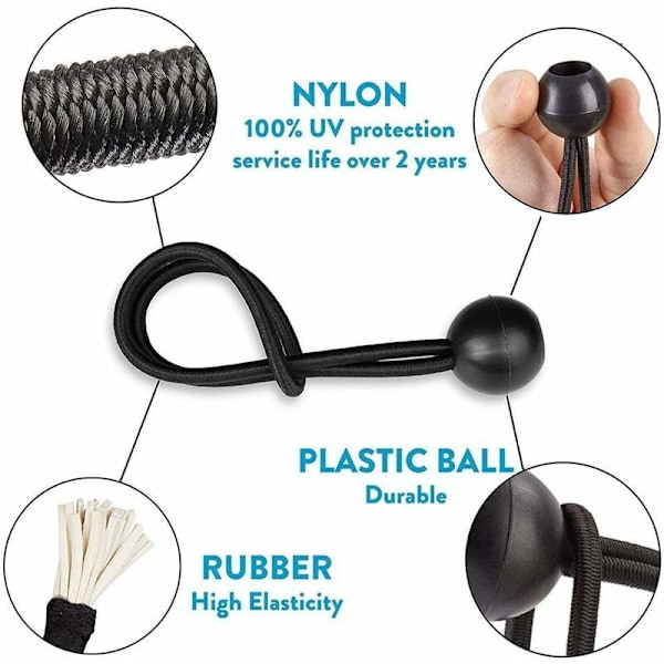 200mm Gummistropp, Presenningsgummistropp, Elastisk Snöre, Paviljonggummistropp, Presenning, Camping, Tält, Förlängningssele för Gardin (30-pack)