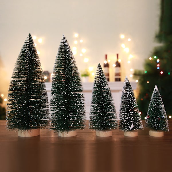 Julgranar DIY Jul Flaskborstträd Miniatyr Sisal Snö Frost Granar Små Konstgjorda Träd Bordsgranar med Träbaser Mikro Landskap