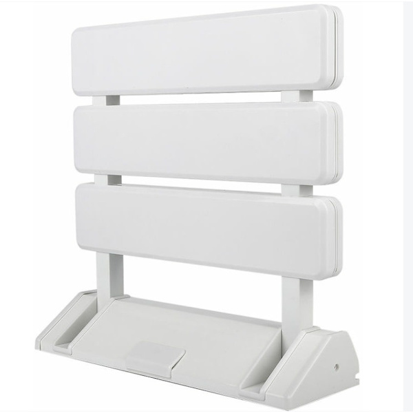 Hvidt foldebrusesæde i aluminium og ABS, 330 x 320 x 70 mm