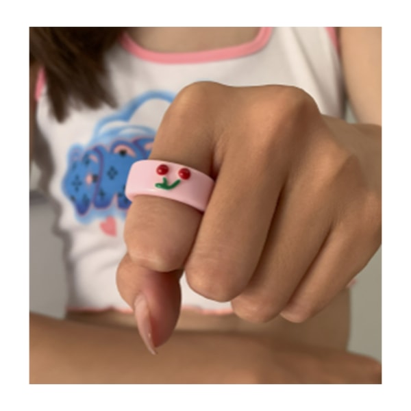 (Rosa) Retro Candy Color Damring - Körsbär Söt Frukt Serietecknad Ring - 90-talets Present Ring