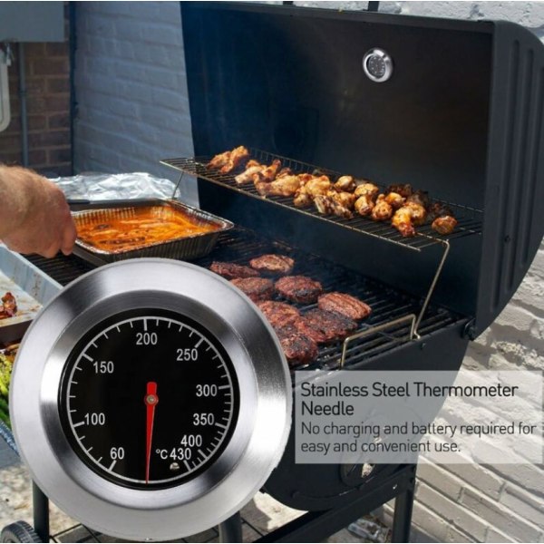 BBQ-termometer för alla grillar, rökare, rökare och grillvagnar, analog, tillbehör