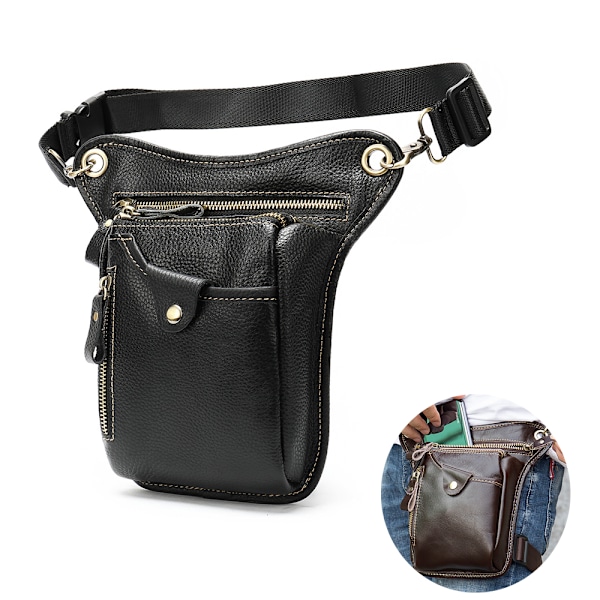 Aito nahkainen miesten vyölaukku Fanny Pack vyölaukku vyö miesten nahkaiset takapuolilaukut Rahavyö Olkalaukut miehille Vyölaukku (musta)