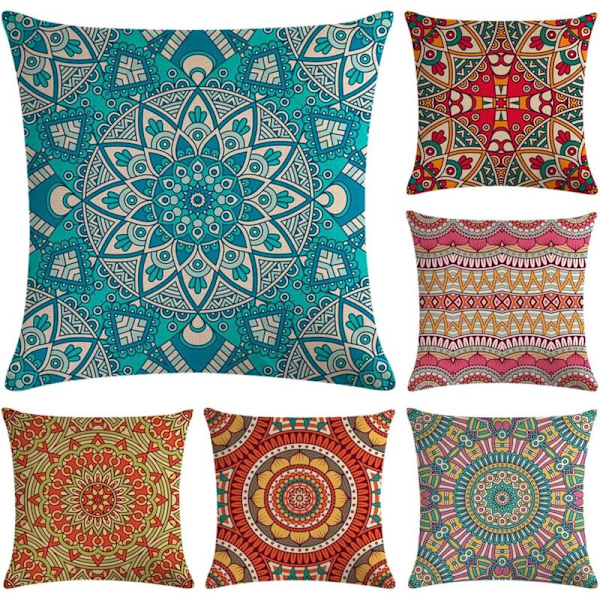 6 Mandala pudebetræk moderne mandala pudebetræk, boheme ørepudebetræk hippie pude til sofa seng stol, 18 x 18 tommer, kun betræk