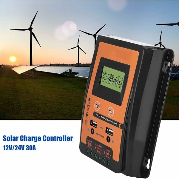 MPPT SOLAR MANAGER 12V / 24V Solpanel batteri regulator DUAL USB LCD Display Strøm Strømregulator 30A Orange Orange