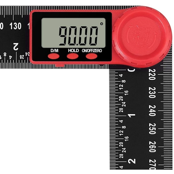 2-in-1 digitaalinen kulmaviivain, digitaalinen LCD-kulmamittari 8 tuuman 200 mm mitta-asteikko, nollaus, asteen vaihto ja lukitustoiminto 0-360 ° käsityöläisille