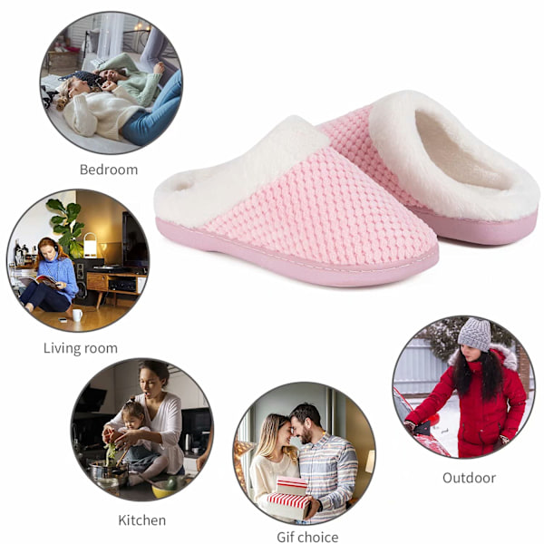 Tofflor Dam Varma Minnesskum Anti-Slip Hemskor Bekväma Bomullstofflor Hem Sovrumsskor Inomhus och Utomhus (Rosa)