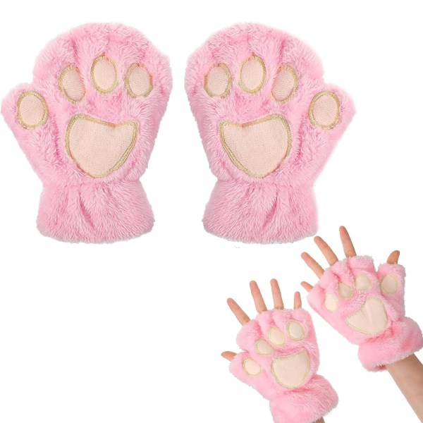 Kattklohandskar, plyschvantar utan fingrar, söta halvfingerhandskar, varma vinterhandskar, kattcosplayhandskar
