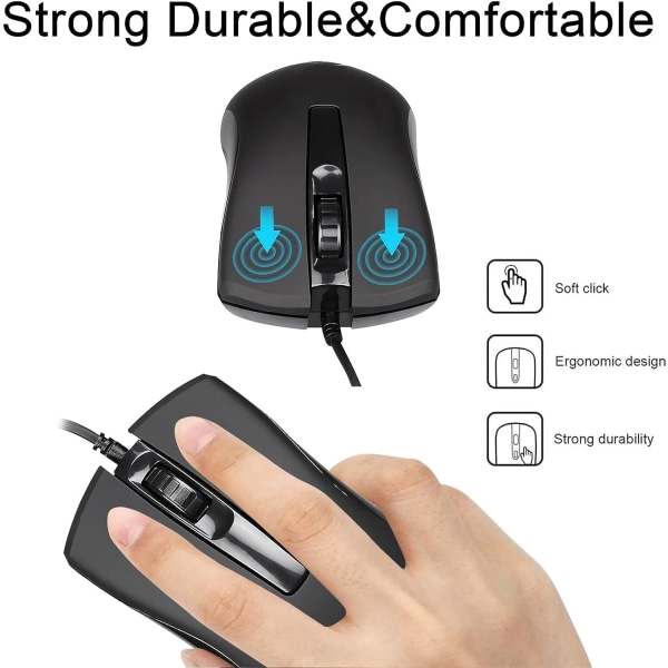 USB-kabelansluten mus, spelmus, ambidextrös, 2400 DPI, kompatibel med PC/Mac/bärbar dator/bärbar dator/skrivbord 1,5 m kabel (svart)