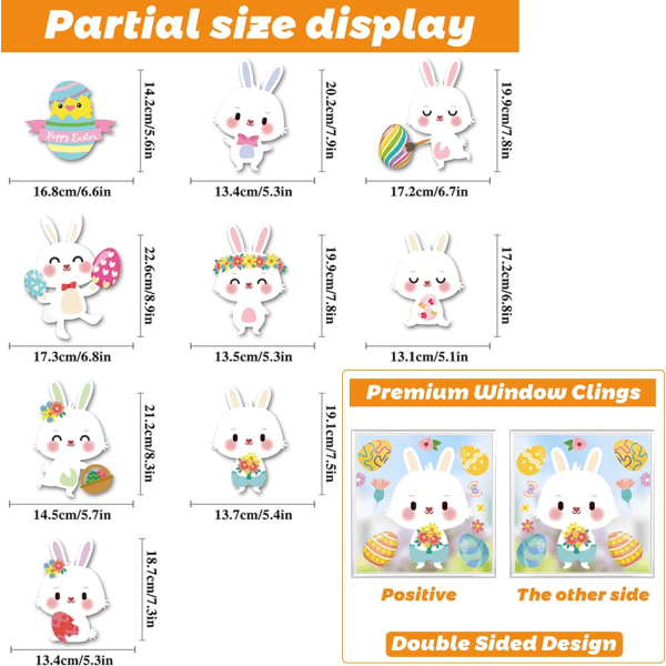 174pcs Easter Bunny Window Stickers Easter Kids Gift Double Sided Glass Window Stickers