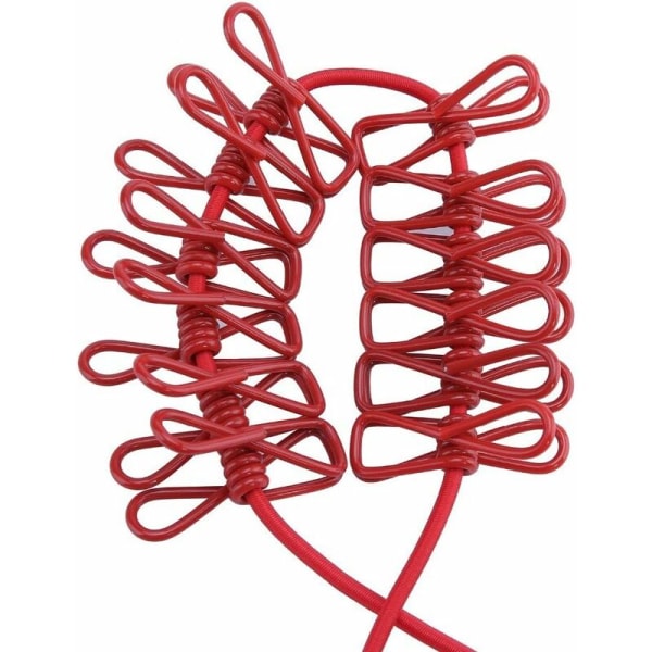 Klädstreck Portabel Elastisk Justerbar Klädstreck med 12 st Klämmor Reseklädstreck [Röd]