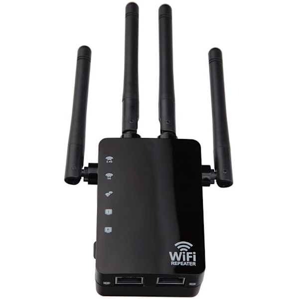WiFi Repeater WiFi Signalförstärkare Förbättrad Dubbelband 1 200 m Högeffektsrouter 2,4 och 5G (Svart, 90x173x70mm)