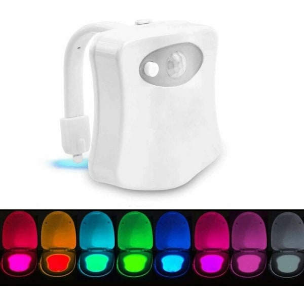 Toiletlampe, LED natlys til WC Badeværelse Sensor PIR 8 Farveskift Belysning (aktiveres kun i mørke)
