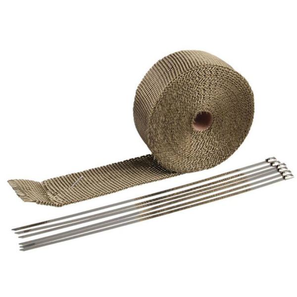5M*25mm Magma Titanium Varmeisoleringstape + 4 Rustfrit Stål Kabelbindere til Motorcykel Udledning Manifold Rør Varmeisoleringstape