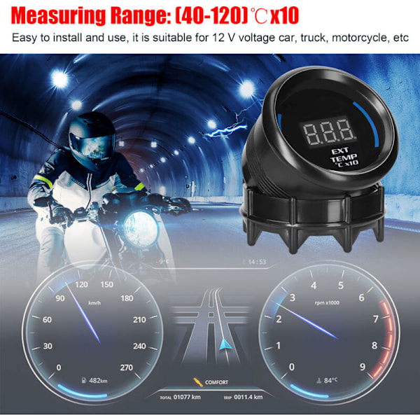 52 mm udstødningsgas temperaturmåler, digitalt LED display af EGT bil udvendigt (40-120) ℃ x10 med bilsensorfunktion, lastbil, motorcykel