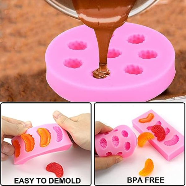 5 stk. frugt silikoneform fondant frugtformet geléforme, 3D mini ananas jordbær appelsin blåbær brombær silikone frugtform til cupcake