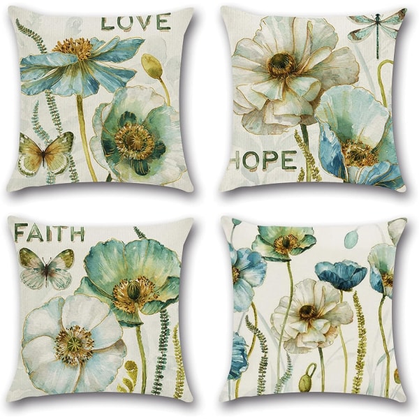 Överdrag 45 x 45 cm, 4-pack bomulls- och linnekuddfodral Kuddfodral Kuddfodral för utomhus trädgårdssoffa Säng Soffa Kuddar