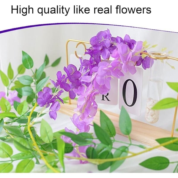 Konstgjorda Blåregn Rankor, 2 st Falska Sidenblommor Hängande Rankväxter Trädgårdsvägg Utomhus Grönska Djungel Party Bröllopsbåge Dekoration