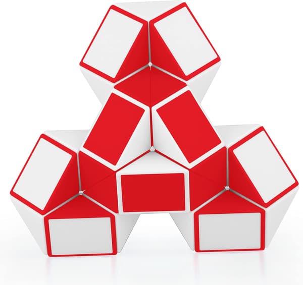 Magisk orm, magisk orm 24 segment vit röd twist pussel leksaker 3D magisk orm pussel kub pedagogiska leksaker för barn och vuxna