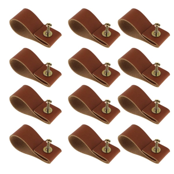 12 st bruna läderhandtag för möbler, skåphandtag, dörr H