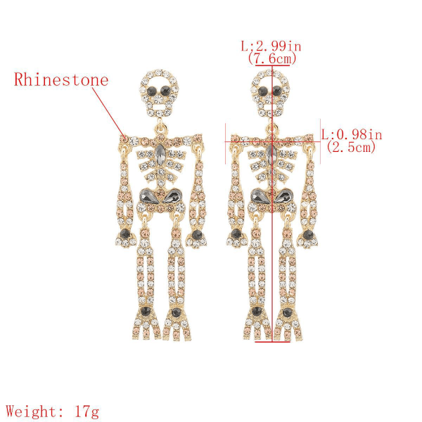 1 par Halloween Skelet Øreringe Krystal Hovedskal Dangle Øreringe Bling Rhinestone Halloween Øreringe til Kvinder