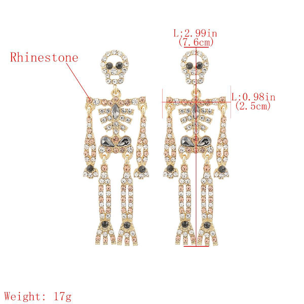 1 par Halloween-skjelettøreringer med krystallhodeskalle, dinglende øreringer med bling-rhinestone, Halloween-øreringer for kvinner