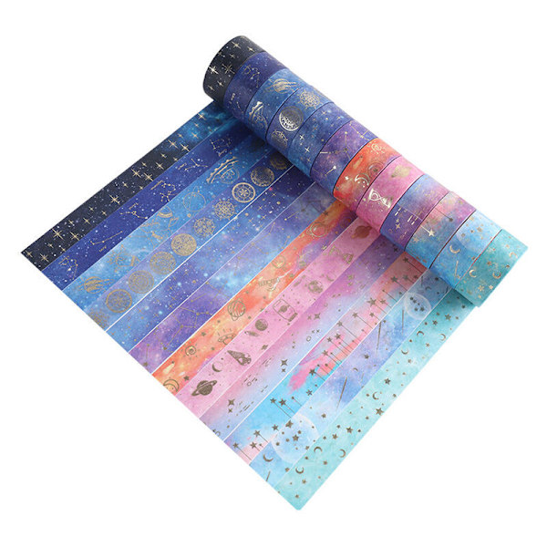 12 Washi-tejprullar, Triumph Sky Starry Standard Dekorativ Papper Självhäftande Maskeringstejp Maskeringstejp Självhäftande Prova Masque Masque Washi Dekorativt Band