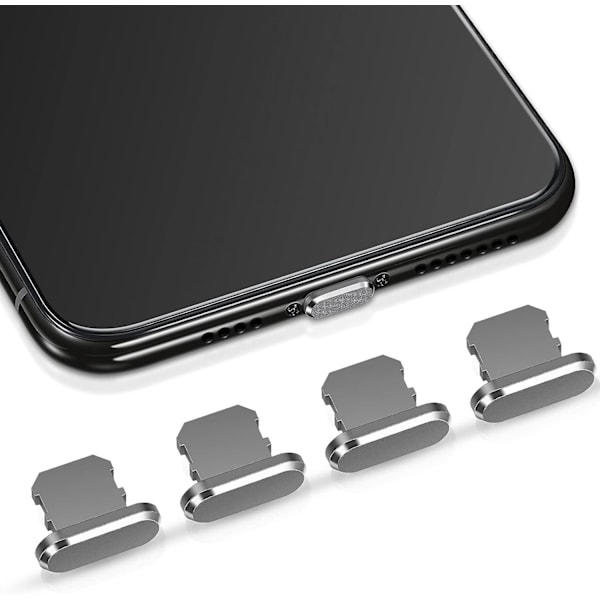 (Grå) 4 dammkontakter kompatibla med iPhone 11, 12 dammskyddsladdningsskydd kompatibla med iPhone 11, 12, Pro, Max/X/XS/XR, 7, 8 Plus, iPad Mini/