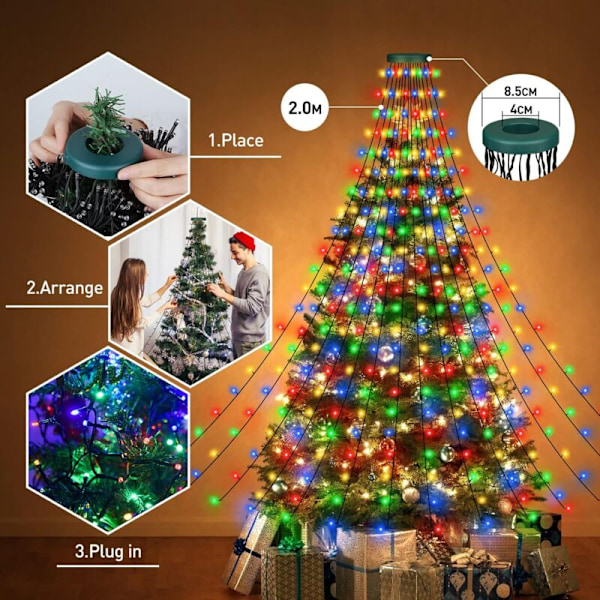 8 st Träd ljusslingor, 200 LED trädljusringar, höjd 2 m, 8 lägen, julfest, bröllop, födelsedagsdekoration