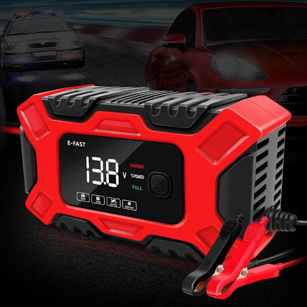 E-FAST 12 V/6 AT BATTERILADDARE HELAUTOMATISK BATTERIHÅLLARE BÄRBAR UNDERHÅLLSLADDARE MED 3-STEGS BATTERILADDARE FÖR BILBATTERI