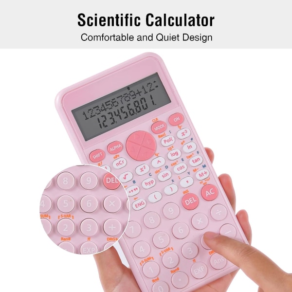 Tieteellinen laskin, vaaleanpunainen ohut ja kannettava, kaksirivinen näyttö,