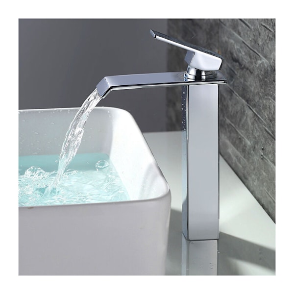 Vattenfall Badrumsblandare Hög Pip Krom Handfat Blandare Modern Design-