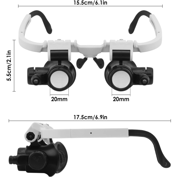 Hovedmonteret forstørrelsesglas, pandeforstørrelsesglas med LED-lys, juvelerlupe med 3 udskiftelige linser 8X 15X 23X, til smykkeøje