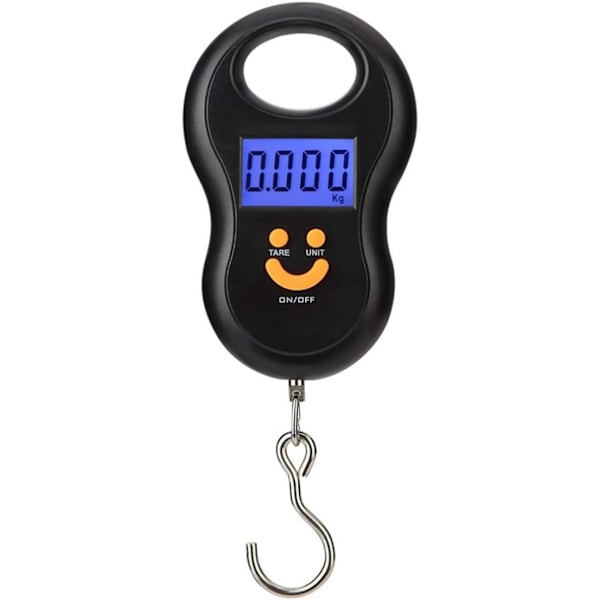 Musta - 1 kpl kannettava matkatavara-asteikko / ripustettu matkatavara-asteikko 110lb / 50kg matkatavara-asteikko Taustavalaistu LCD kalastuskoukulla ripustukseen ulkoilmakotiin